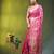 Elegant pink organza saree with white floral embroidery & rich golden zari border