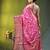 Elegant pink organza saree with white floral embroidery & rich golden zari border