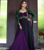 Designer green & purple anarkali gown with dupatta for women