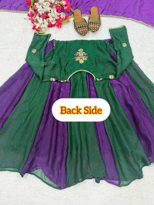 Designer green & purple anarkali gown with dupatta for women 5
