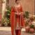 Rust orange embroidered straight kurta pant set with dupatta