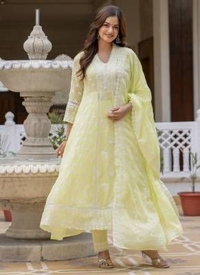 Lemon yellow embroidered anarkali kurta set with dupatta 1