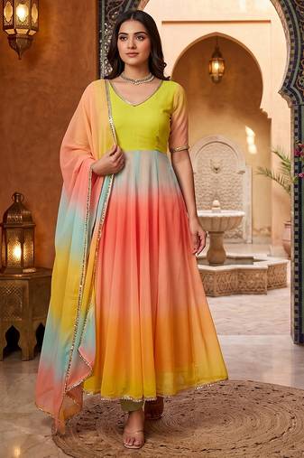 Designer multicolor ombre anarkali suit with dupatta