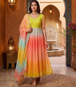 Designer multicolor ombre anarkali suit with dupatta