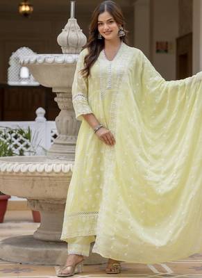 Lemon yellow embroidered anarkali kurta set with dupatta 2