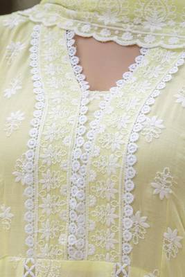 Lemon yellow embroidered anarkali kurta set with dupatta 4
