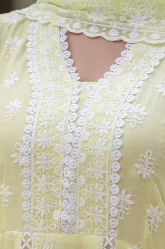 Lemon yellow embroidered anarkali kurta set with dupatta