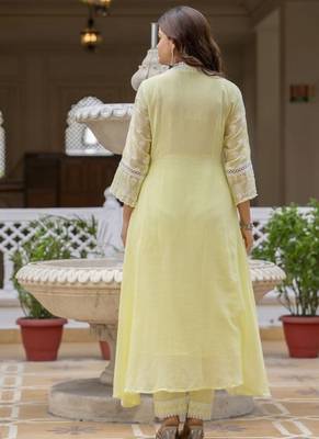 Lemon yellow embroidered anarkali kurta set with dupatta 5