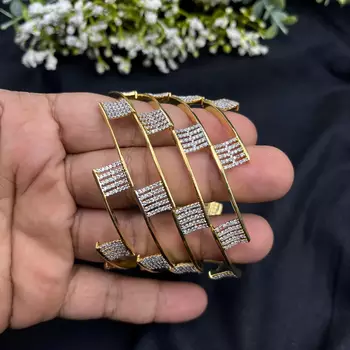 Gold Plated CZ Bangles Set: Indian Bridal Wedding Jewelry 3