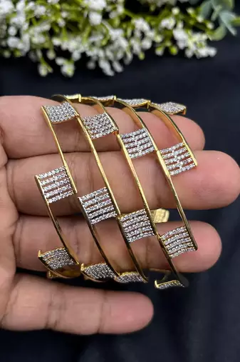 Gold Plated CZ Bangles Set: Indian Bridal Wedding Jewelry