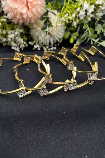 Gold Plated CZ Bangles Set: Indian Bridal Wedding Jewelry
