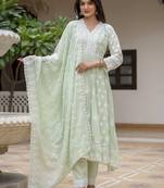 Pastel green embroidered anarkali kurta set with dupatta