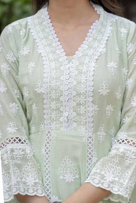 Pastel green embroidered anarkali kurta set with dupatta 4