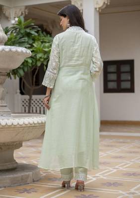 Pastel green embroidered anarkali kurta set with dupatta 5