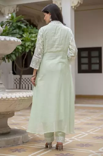 Pastel green embroidered anarkali kurta set with dupatta