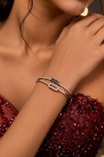 Geometric Rectangle Bangle, Cubic Zirconia Split-Shank Cuff Bracelet