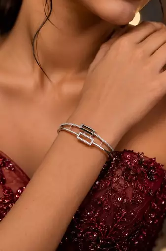 Geometric Rectangle Bangle, Cubic Zirconia Split-Shank Cuff Bracelet