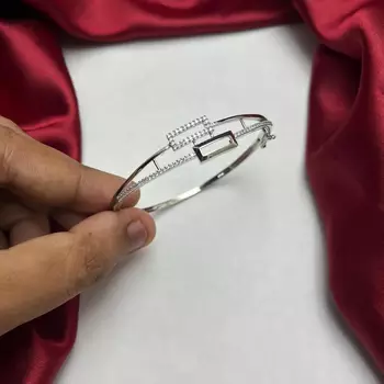 Geometric Rectangle Bangle, Cubic Zirconia Split-Shank Cuff Bracelet 3
