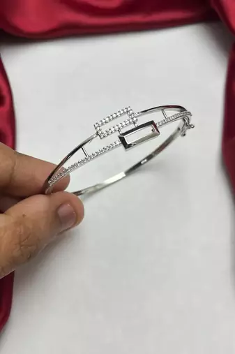Geometric Rectangle Bangle, Cubic Zirconia Split-Shank Cuff Bracelet