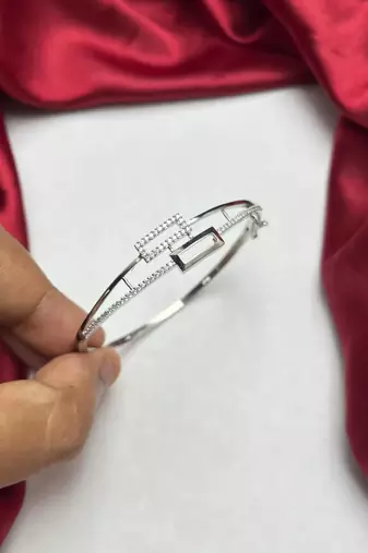 Geometric Rectangle Bangle, Cubic Zirconia Split-Shank Cuff Bracelet
