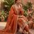 Rust orange embroidered straight kurta pant set with dupatta