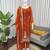 Rust orange embroidered straight kurta pant set with dupatta