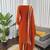 Rust orange embroidered straight kurta pant set with dupatta