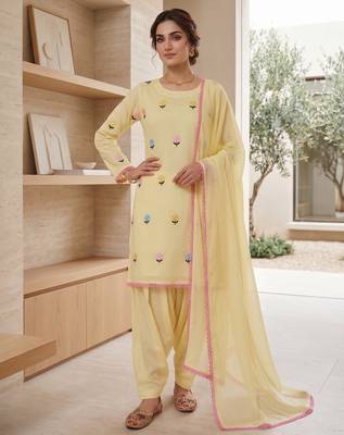 Pastel yellow embroidered farshi salwar suit with dupatta 2