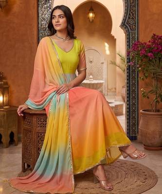 Designer multicolor ombre anarkali suit with dupatta 3