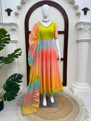 Designer multicolor ombre anarkali suit with dupatta 4