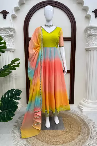 Designer multicolor ombre anarkali suit with dupatta