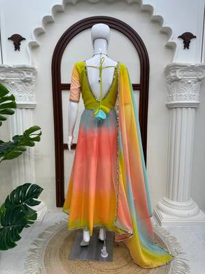 Designer multicolor ombre anarkali suit with dupatta 5