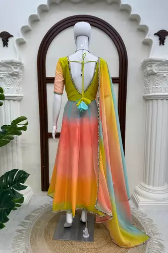 Designer multicolor ombre anarkali suit with dupatta