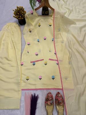 Pastel yellow embroidered farshi salwar suit with dupatta 4