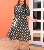 V neck black cotton A line dress