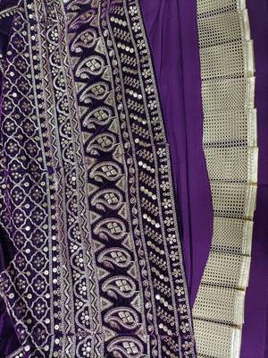 Purple Velvet Heavy Sequins Embroidery Work Bridal Lehenga with Unstitched Blouse and Net Dupatta 6