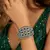 Emerald Green CZ Statement Cuff Bracelet, Silver Plated Art Deco Bangle