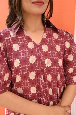 V neck purple cotton A line dress 5