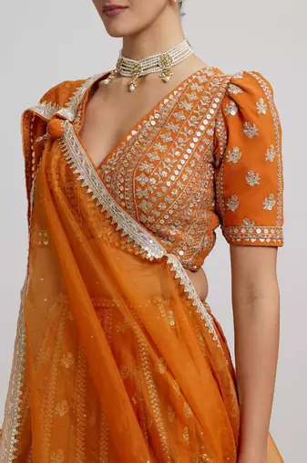 Orange Wedding & Party Wear Designer Sequence Embroidery Work Georgette Lehenga Choli For Women's