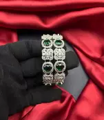 Emerald Green CZ Diamond Bangle Set: Silver Plated Indian Wedding Jewelry