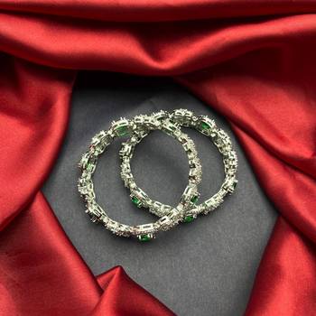 Emerald Green CZ Diamond Bangle Set: Silver Plated Indian Wedding Jewelry 4