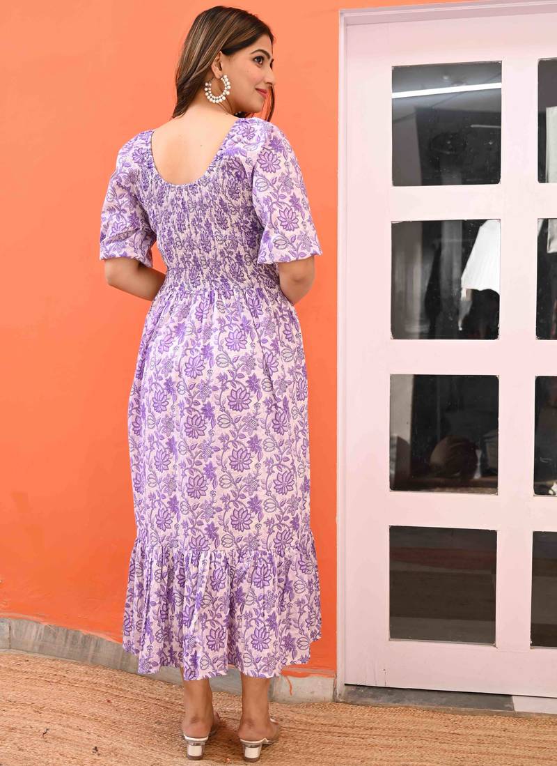 Purple cotton tier dress