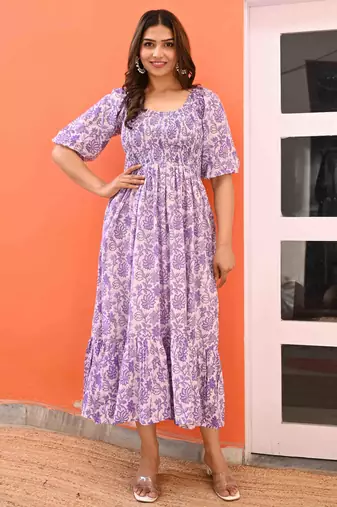 Purple cotton tier dress