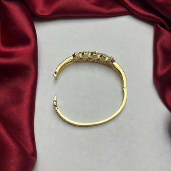 18k Gold Plated Mint Green Emerald Bracelet, Cubic Zirconia Wedding Bangle, Indian Bridal Jewelry 3