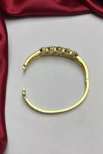 18k Gold Plated Mint Green Emerald Bracelet, Cubic Zirconia Wedding Bangle, Indian Bridal Jewelry