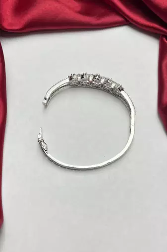 Silver Plated Art Deco Ruby CZ Bridal Kada Bracelet, Royal Indian Bangle