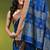 blue cotton blend saree with ethnic motifs
