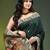 green cotton blend saree with floral motifs