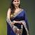 royal blue cotton blend saree with floral motifs