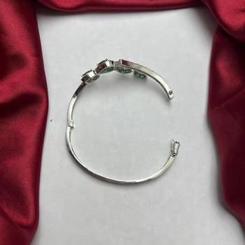 Emerald Green Teardrop Bangle Bracelet, Silver Cubic Zirconia Cuff, May Birthstone Jewelry 2